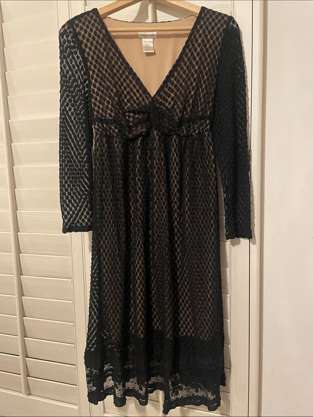 Monroe & Main Black Lace Overlay Long Sleeve V-Neck Maxi Dress
